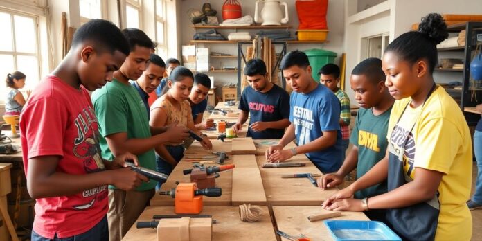 Kogi youth participating in skills training activities together.