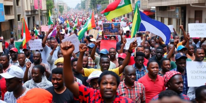 Lagos protesters rally against local government election issues.
