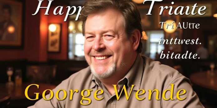 George Wendt smiling in Cheers bar setting, a nostalgic moment.