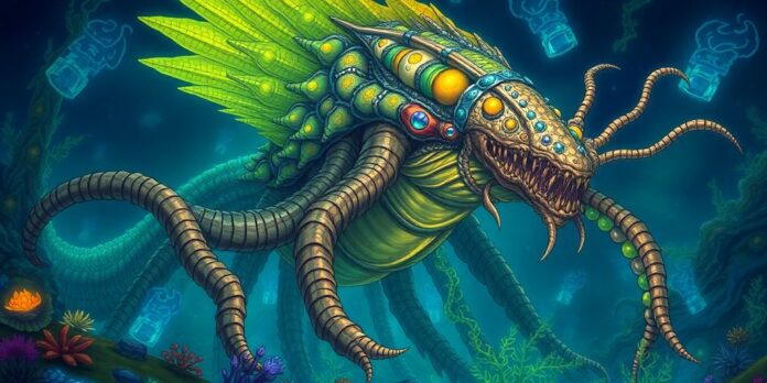 Illustration of Mosura Fentoni, a giant ancient sea creature.