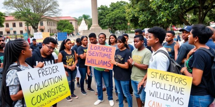 Youths protesting for political change in a public square.