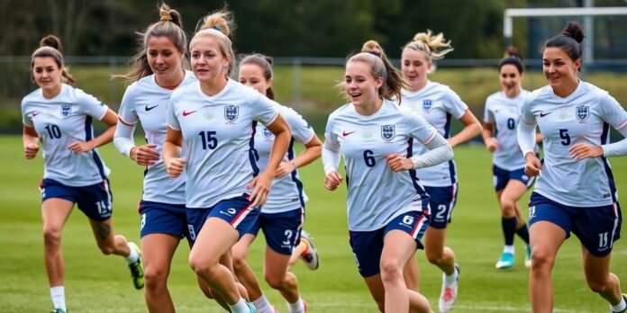 England women's football team training for Euro 2025.