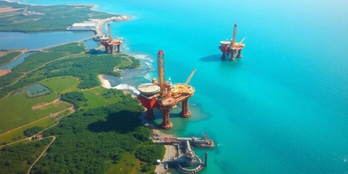 Aerial view of oil rigs in Nigeria's coast.