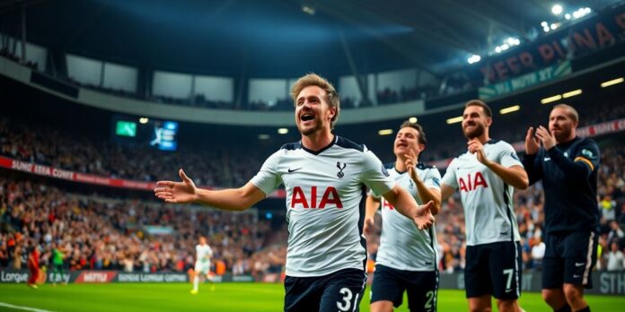 Brennan Johnson celebrating his winning goal for Spurs.