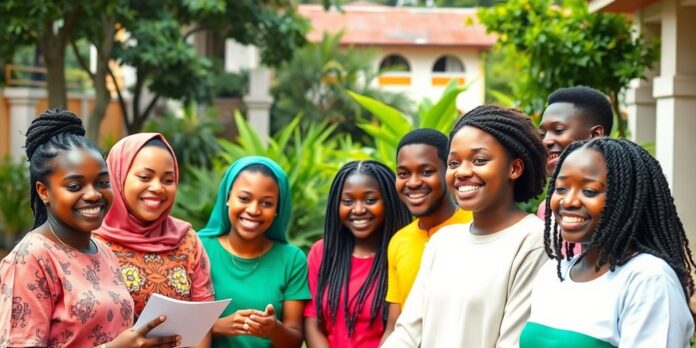 Nigerian youth engaged in empowerment activities outdoors.