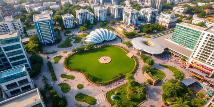 Aerial view of Kolkata's New Town entertainment and tech hub.