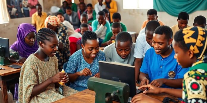 Nigerian youth participating in skill acquisition training activities.