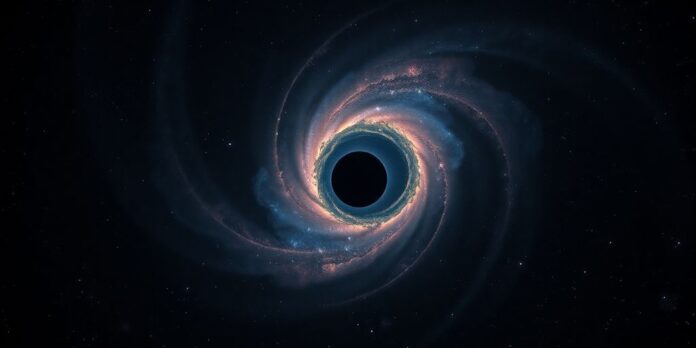 Dramatic cosmic scene of a galaxy and black hole.
