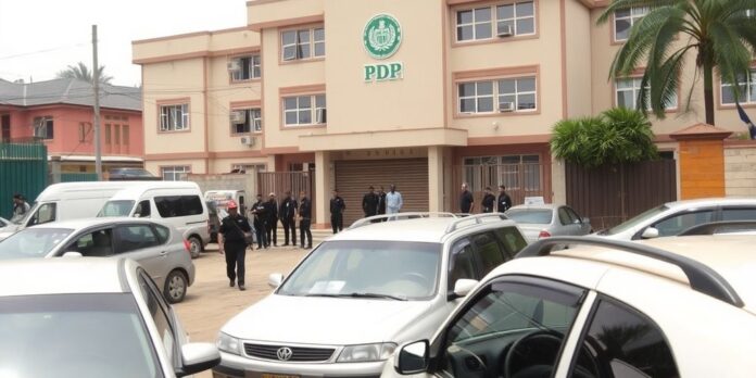 Closed PDP Secretariat with security presence in Abuja.