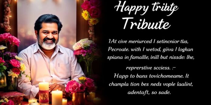 Tribute to GV Babu with flowers and candles.