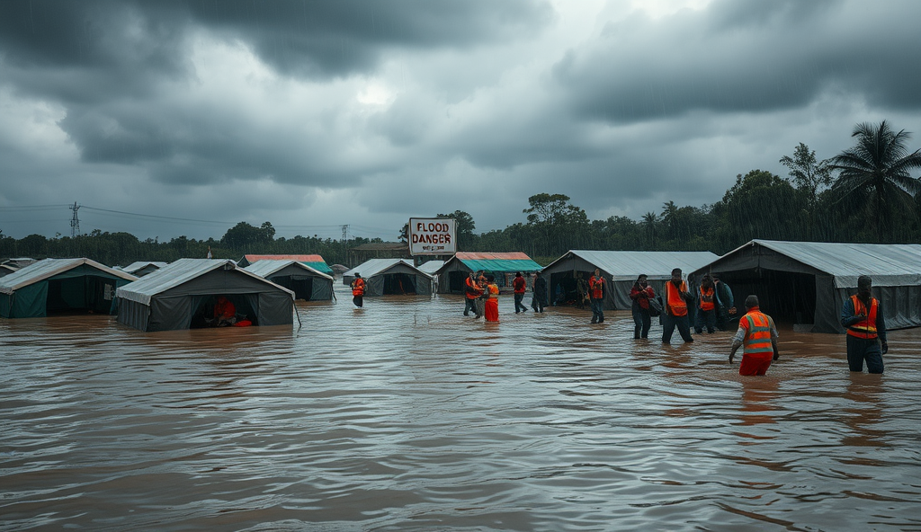 Here is the JSON array with a comprehensive content outline for "life camp flood-warning in Nigeria for platform WordPress":